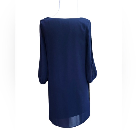 NWT Lulus/Lulu’s Shifting Dears Navy Long Sleeve Shift Dress Chiffon Shell Sz XS - Picture 10 of 16